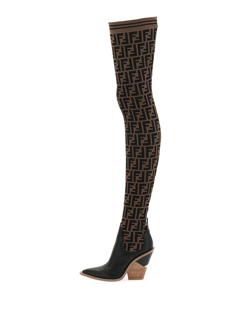 FENDI FF COWBOY OVER-THE-KNEE SOCK BOOTS - LuxurySnobFendi FF Cowboy Over the Knee Sock Boots