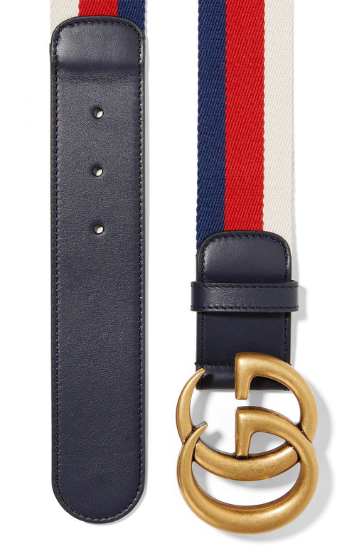 Gucci Striped canvas and leather belt