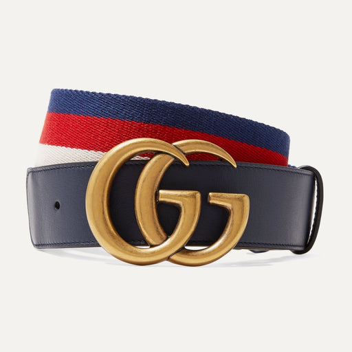 Gucci Striped canvas and leather belt