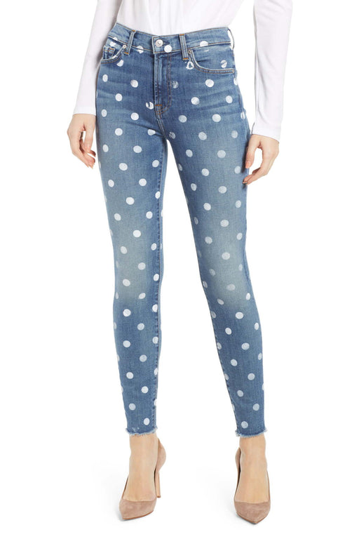 7 FOR ALL MANKIND POLKA DOT HIGH WAIST ANKLE SKINNY JEANS SIZE 27 - LuxurySnob