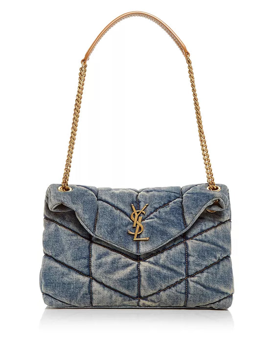 Saint Laurent Puffer Small Chain bag in Quilted Vintage Denim and Suede