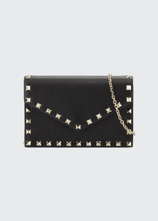 VALENTINO GARAVANI ROCKSTUD SMALL LEATHER FLAP WALLET ON A CHAIN