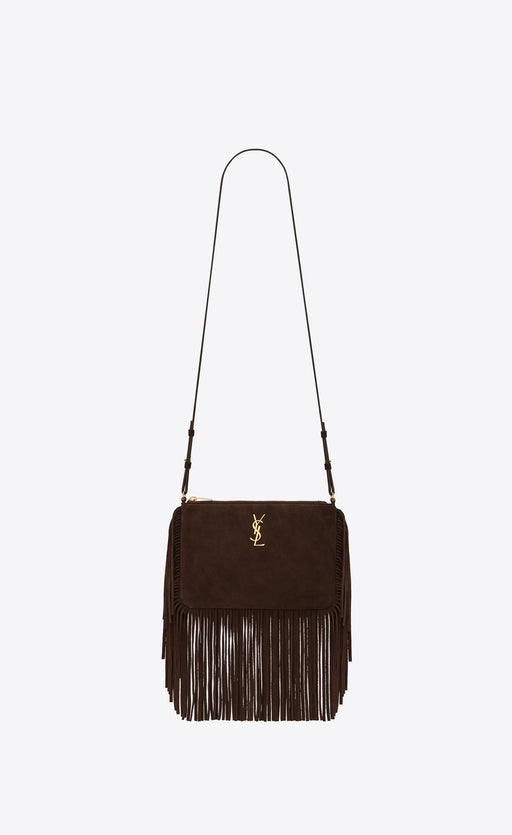 SAINT LAURENT FRINGED CROSSBODY BAG IN BROWN SUEDE - LuxurySnob