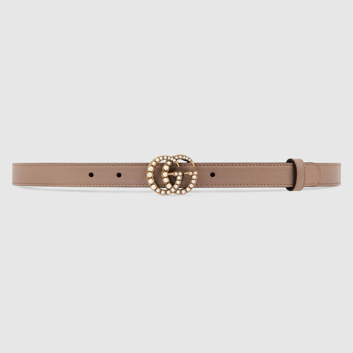 GUCCI LEATHER BELT WITH PEARL DOUBLE G BUCKLE Size 90/36 