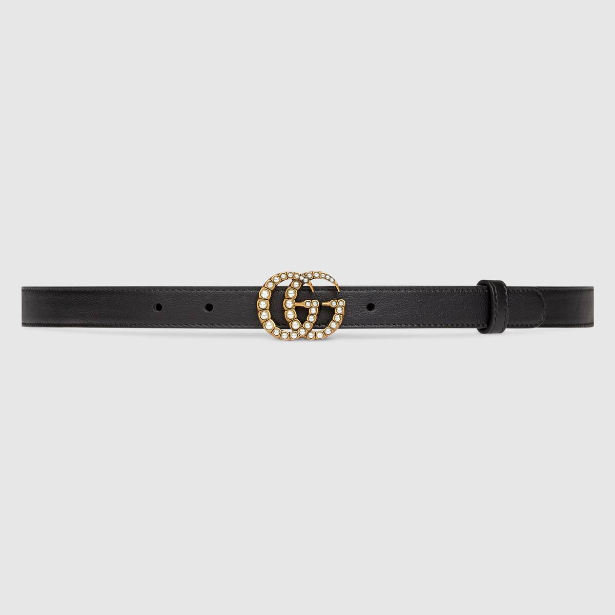 Double G Pearl Gucci Belt Gucci Calfskin Pearl Double G 20mm Belt 85 34 Black Cream  main image 2