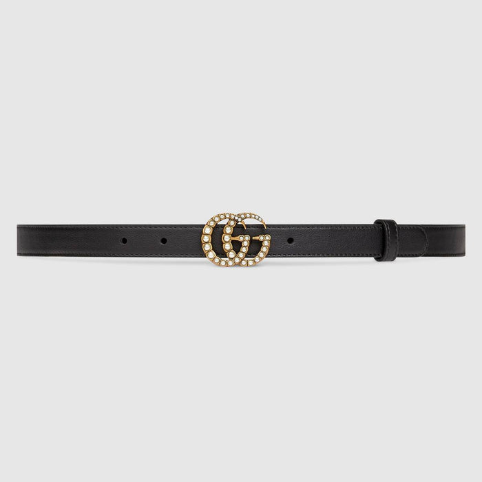 GUCCI LEATHER BELT WITH PEARL DOUBLE G BUCKLE SIZE 85/34 - LuxurySnob