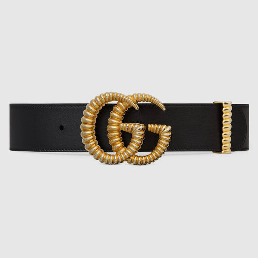 GUCCI LEATHER BELT WITH TORCHON DOUBLE G BUCKLE