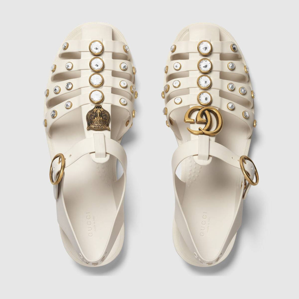 GUCCI RUBBER SANDAL WITH CRYSTALS LuxurySnob Genuine Pre Owned Designer Goods LSC INC