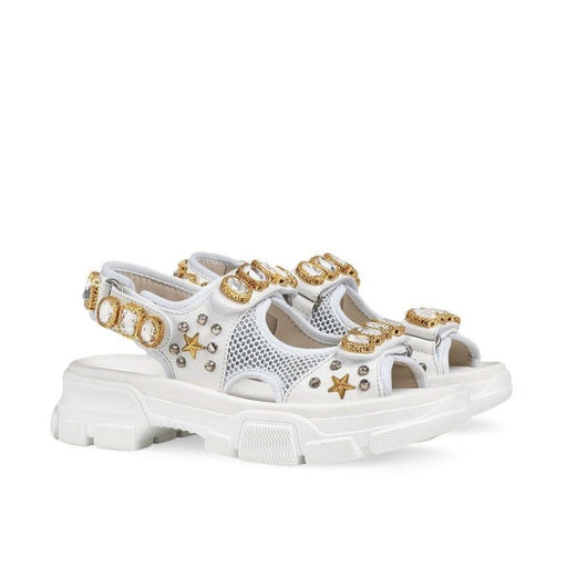 GUCCI CRYSTAL EMBELLISHED SANDALS WHITE