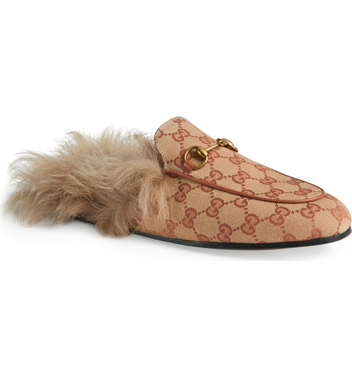 Gucci Princetown Fur lined GG Canvas Loafers LSC INC