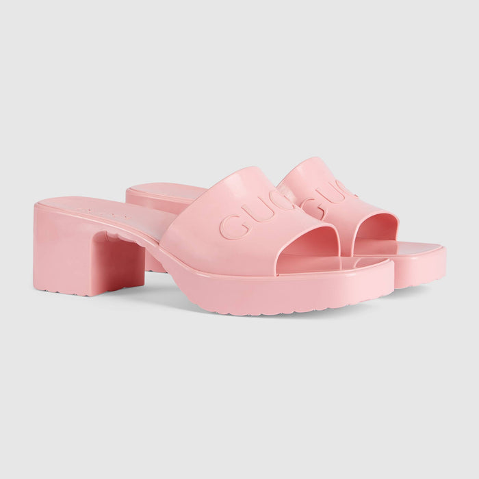 Gucci pink rubber slides best sale