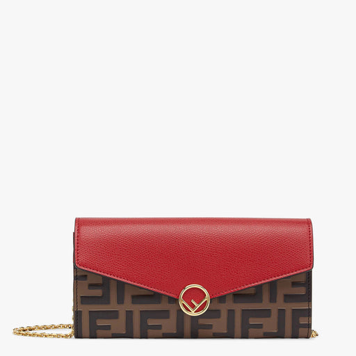 Fendi Continental Wallet with Chain in Red Leather