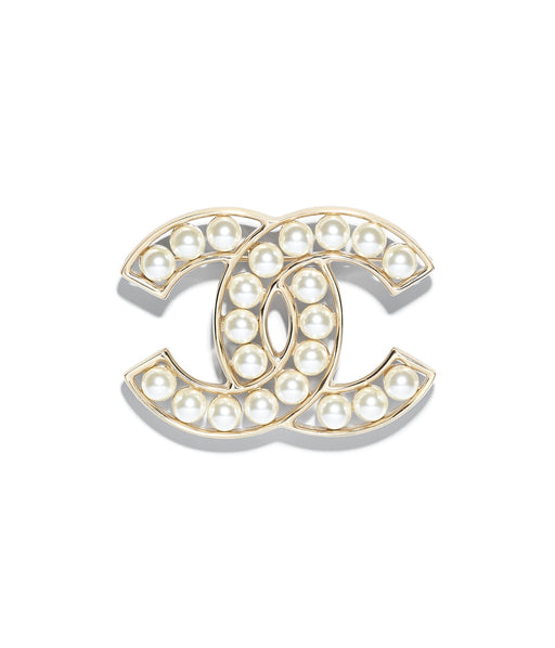 Chanel Gold Metal and Glass Pearl Brooch