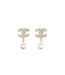 Chanel Gold Metal and Pearly White Crystal Earrings