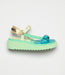 Chanel Laminated Lambskin Turquoise Green Gold and Light Gray Sandals