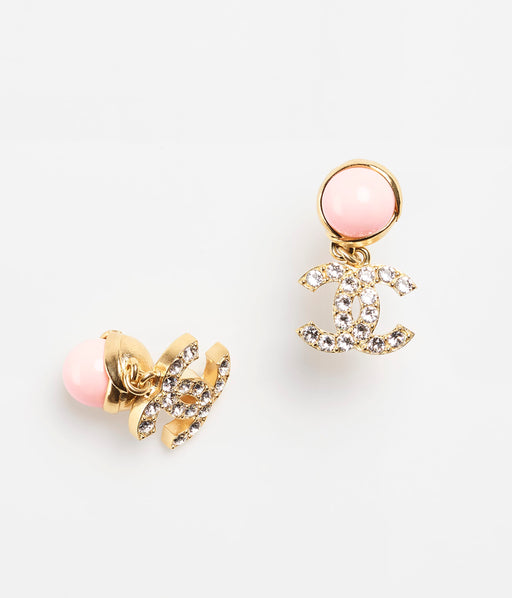Chanel Pink Glass Pearl Gold Earrings