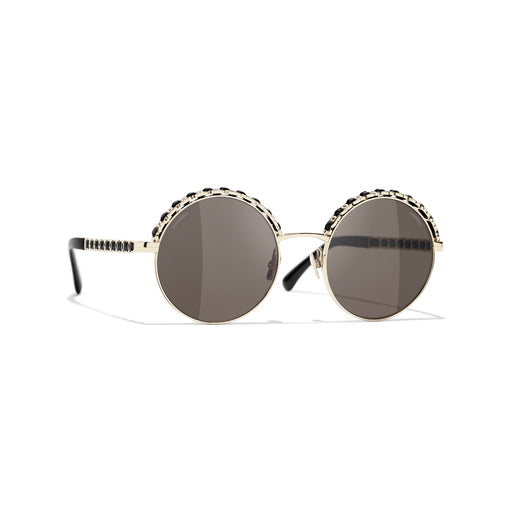 Chanel Black and Gold Round Sunglasses