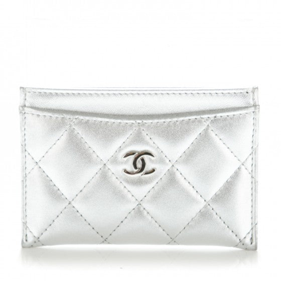 Chanel Silver Metallic Quilted Card Holder