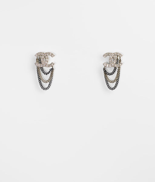 Chanel Silver Ruthenium and Crystal Earrings