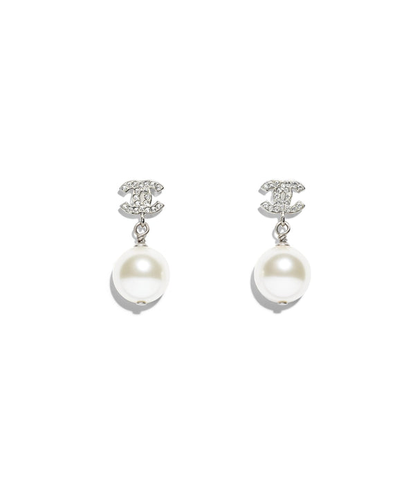 Chanel Silver and Pearly White Earrings