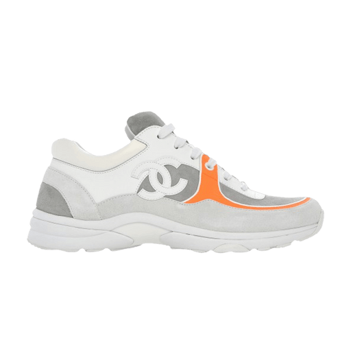 Chanel White, Grey, and Orange Sneakers in Calfskin and Fabric 