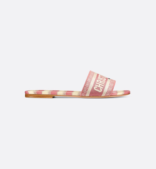 Christian Dior D-way Embroidered Cotton Slides in Dark Nude Stripes