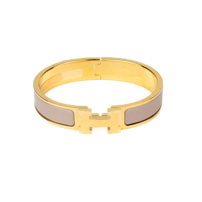 Hermes Clic H Bracelet in Marron Glacé with Gold Hardware