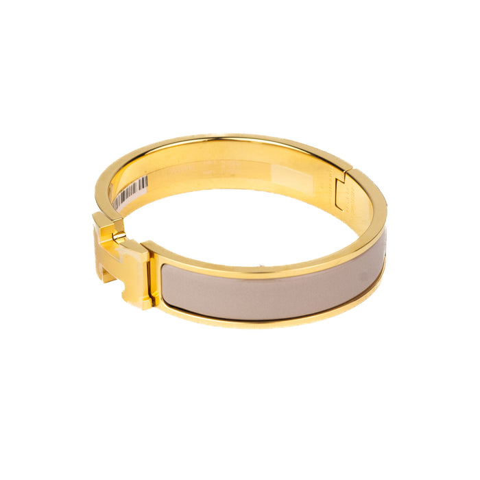 Hermes Clic H Bracelet in Marron Glacé with Gold Hardware