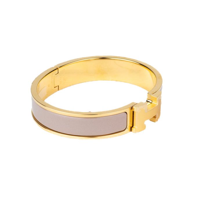 Hermes Clic H Bracelet in Marron Glacé with Gold Hardware