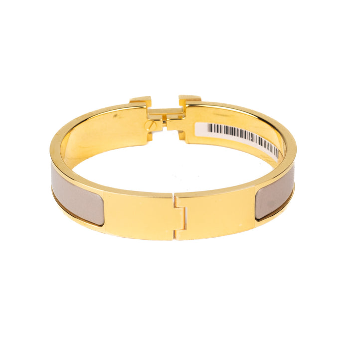 Hermes Clic H Bracelet in Marron Glacé with Gold Hardware