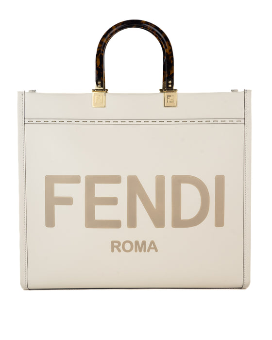 Fendi Medium Sunshine Tote in White Leather