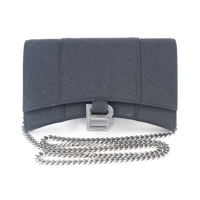 Balenciaga Wallet with Chain in Black Glitter Material