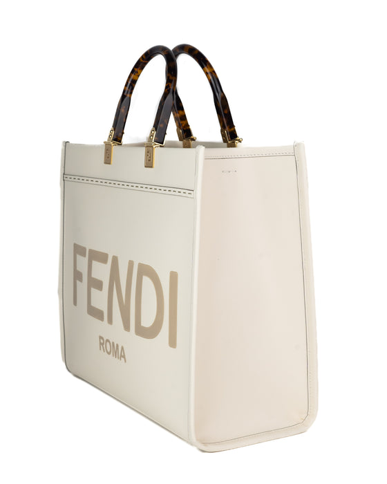 Fendi Medium Sunshine Tote in White Leather