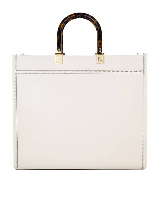 Fendi Medium Sunshine Tote in White Leather