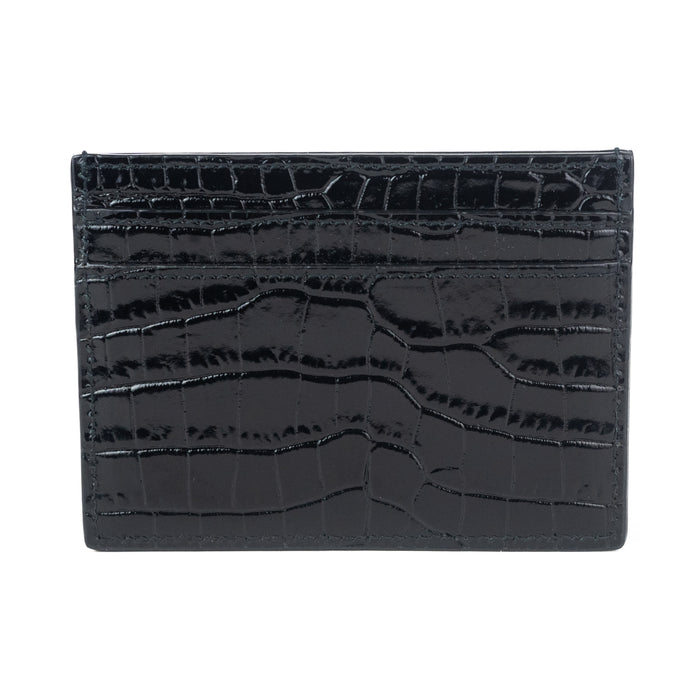 Saint Laurent Monogram Card Case Croc Embossed Shiny Leather