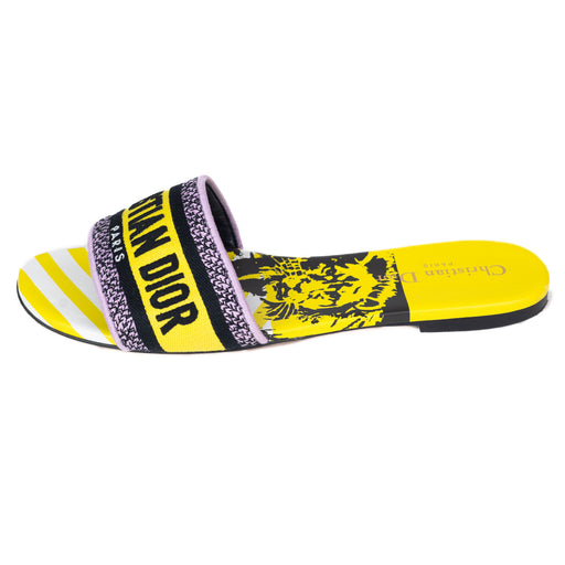 Dior Bright Yellow and Pink D-Jungle Pop Cotton Embroidery Slides