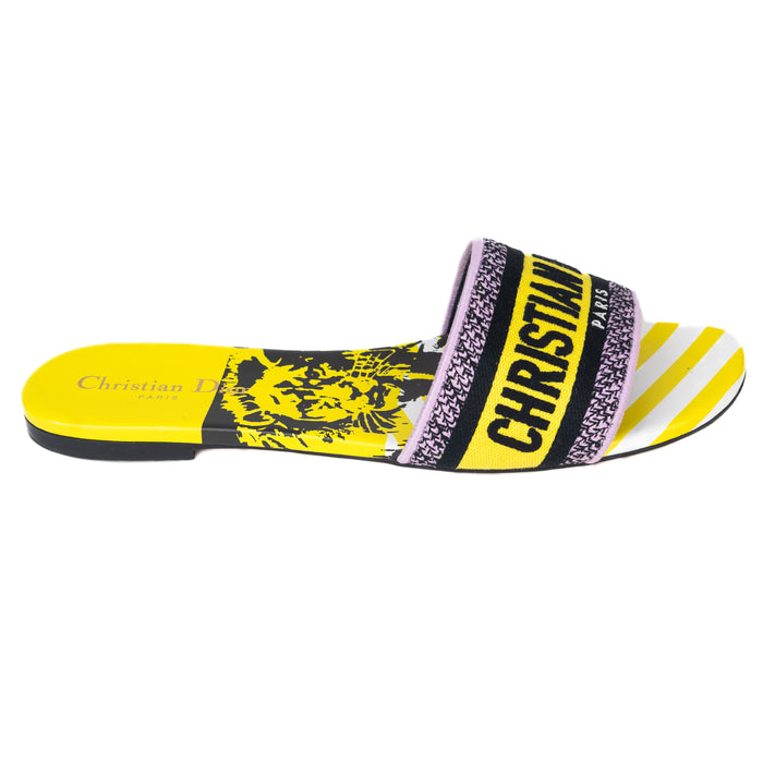 Dior Bright Yellow and Pink D-Jungle Pop Cotton Embroidery Slides