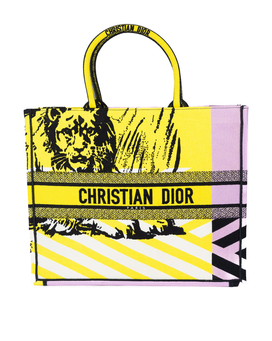 Dior Large Book Tote Bright Yellow and Pink D-Jungle Pop Embroidery