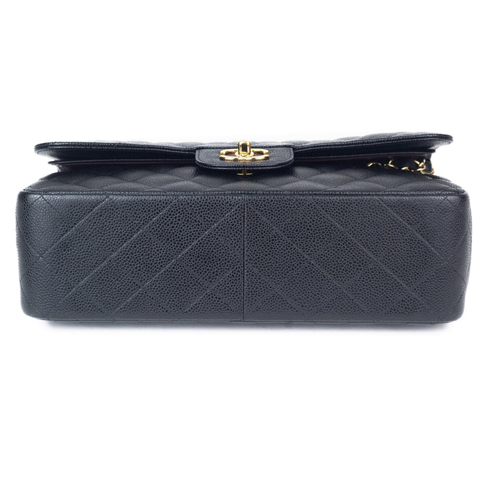 Chanel Large Classic Handbag in Black Grained Calfskin and Gold-Tone Metal