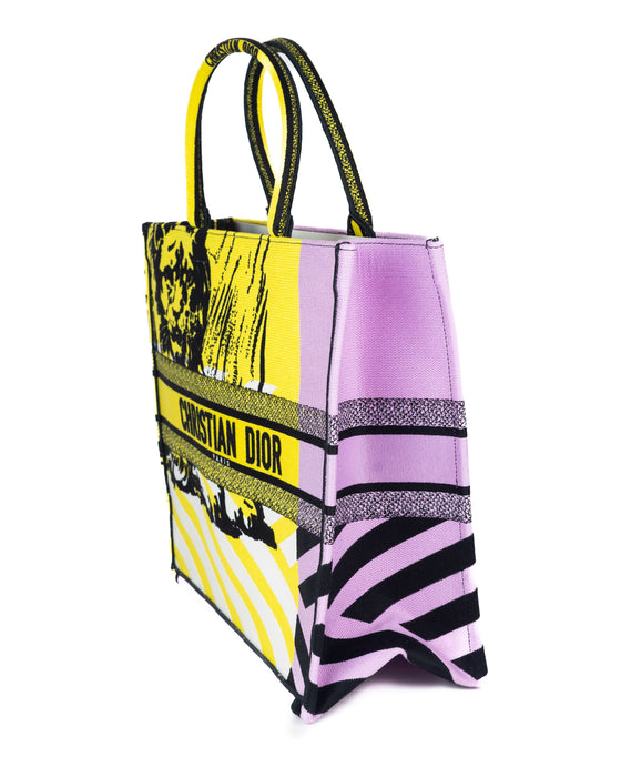 Dior Large Book Tote Bright Yellow and Pink D-Jungle Pop Embroidery