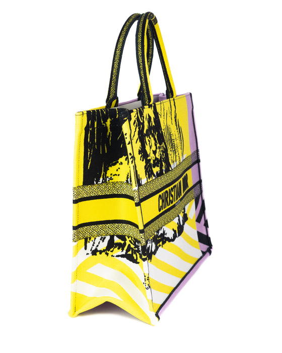 Dior Large Book Tote Bright Yellow and Pink D-Jungle Pop Embroidery