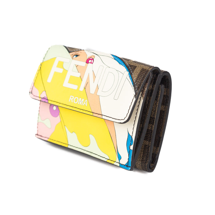 Fendi Micro Trifold Fabric Wallet in Brown