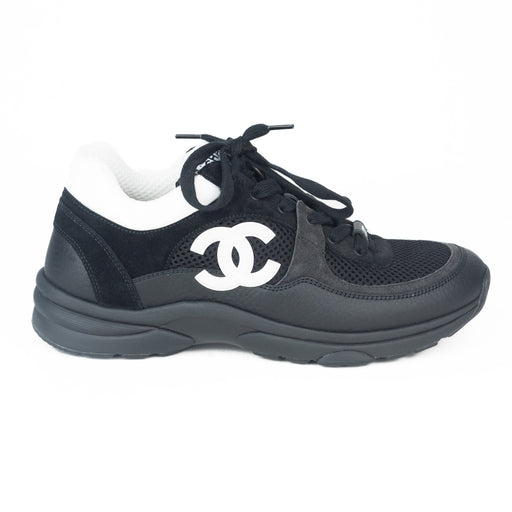 Chanel Black and White CC Logo Trainers in Suede and Calfskin