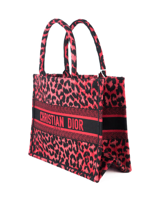 Dior Small Leopard Print Book Tote in Red