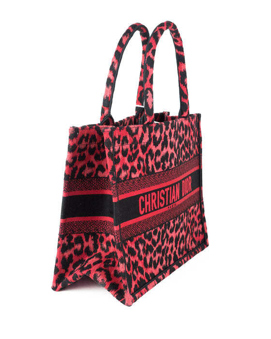 Dior Small Leopard Print Book Tote in Red