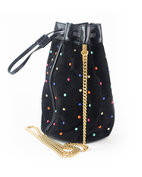 Saint Laurent Suede Talitha Studded Bucket Bag