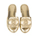 Chanel Laminated CC Logo Gold Slides 