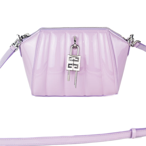 Givenchy XS Antigona Lock Patent Padded Leather Shoulder Bag in Lilac