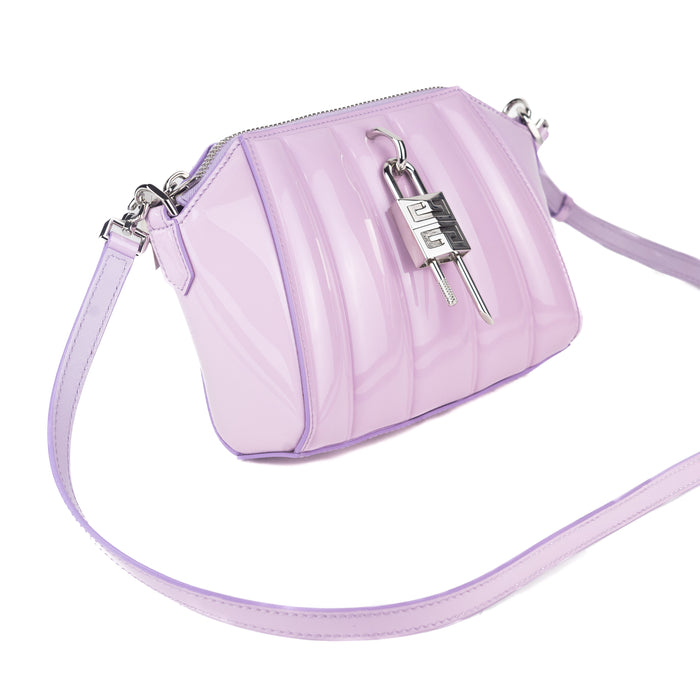 Givenchy XS Antigona Lock Patent Padded Leather Shoulder Bag in Lilac