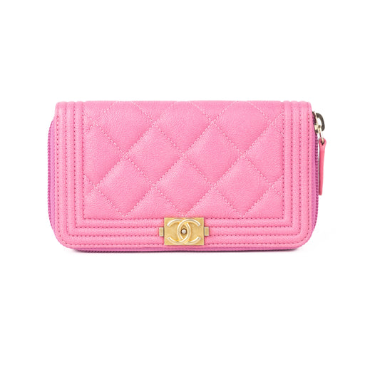 Chanel Caviar Quilted Boy Zip Wallet in Pink